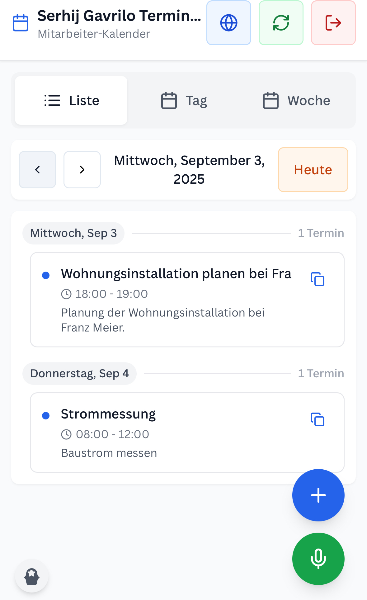 Calendar Mobile View